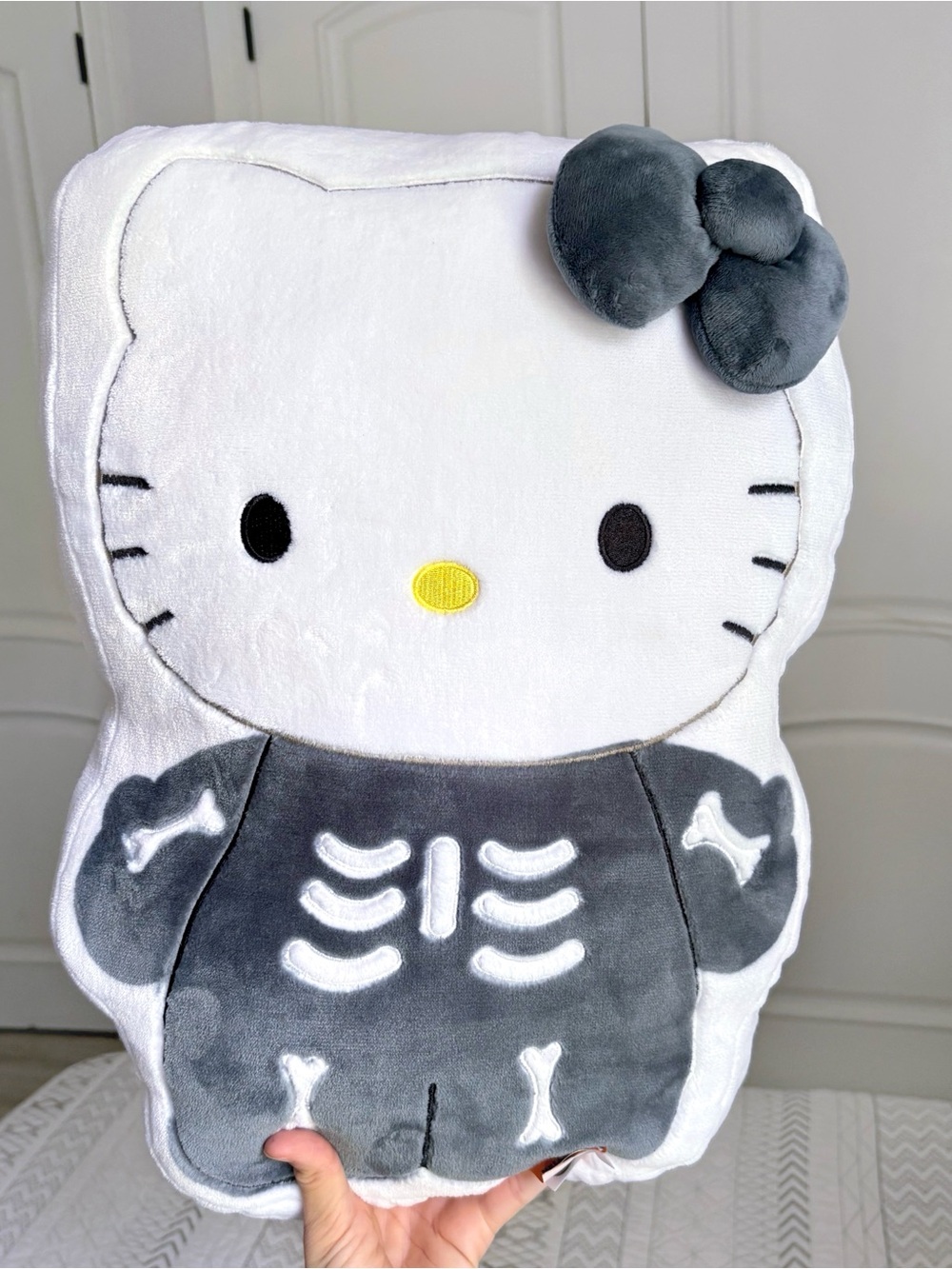 Hello Kitty Gray & White Halloween Skeleton Plush Kids Accessory Pillow